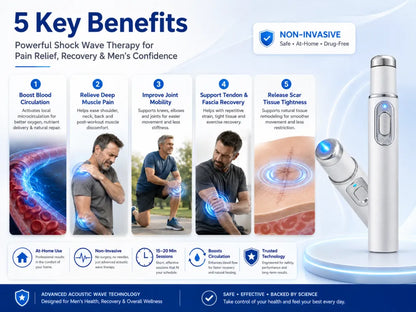 Advanced sound waves relieve muscle pain, joint stiffness, and tendon discomfort.