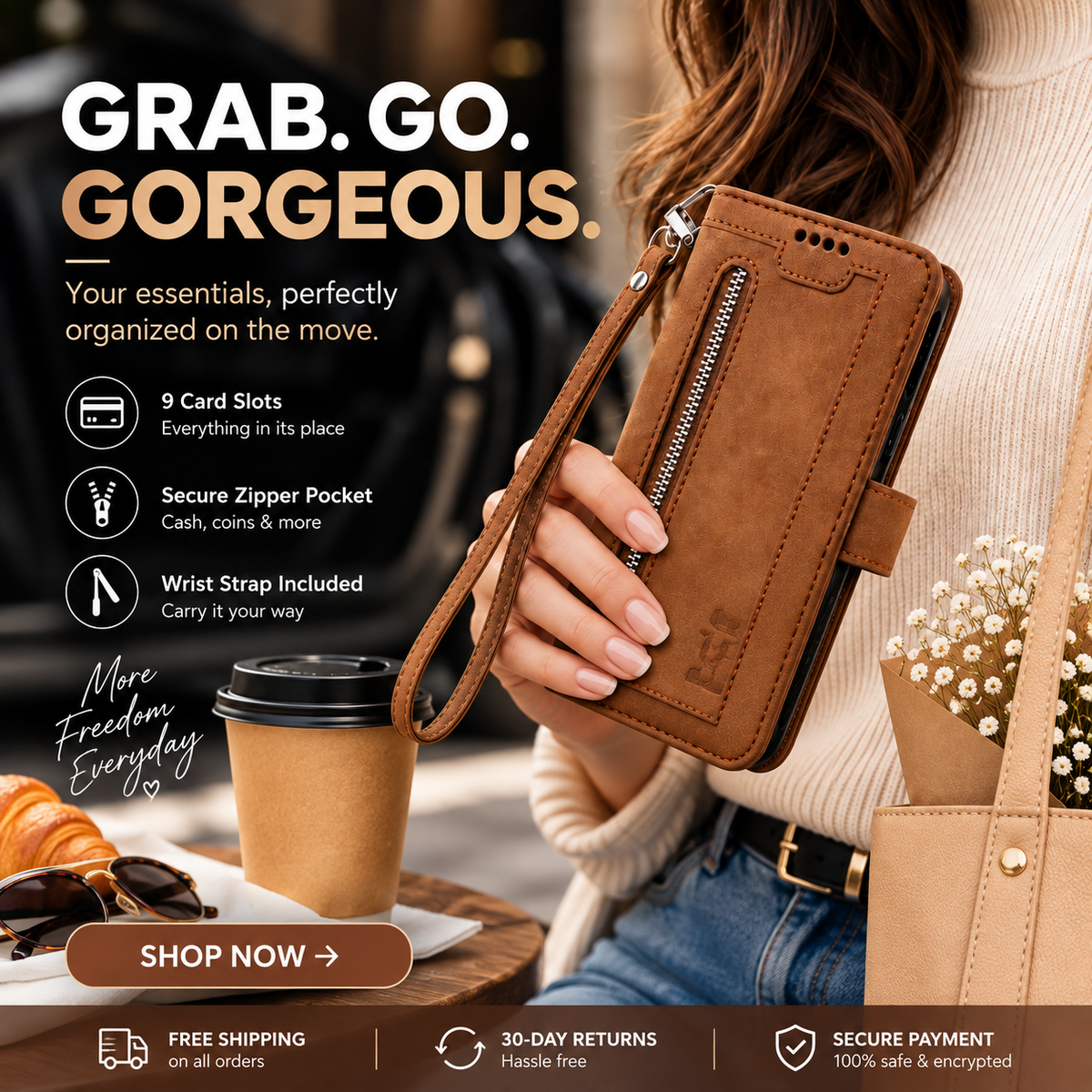 Luxury Zipper Wallet Phone Case for iPhone